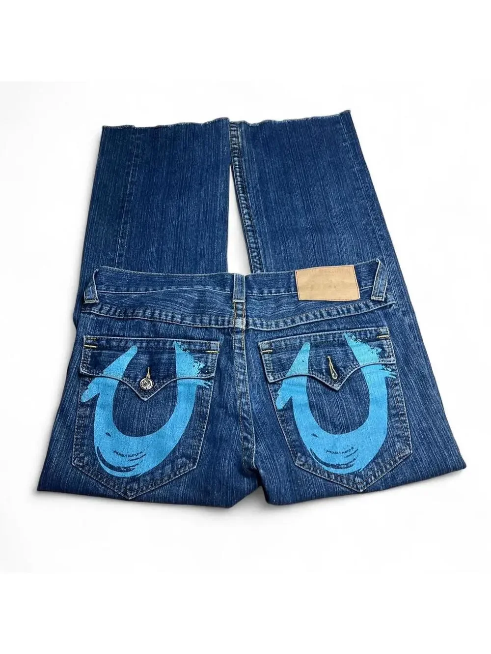 True Religion wide leg jeans painted pockets